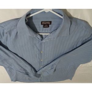 Michael Kors Classic Fit Men Long-sleeved Shirt Striped Sky Blue Size XL‎ Cotton